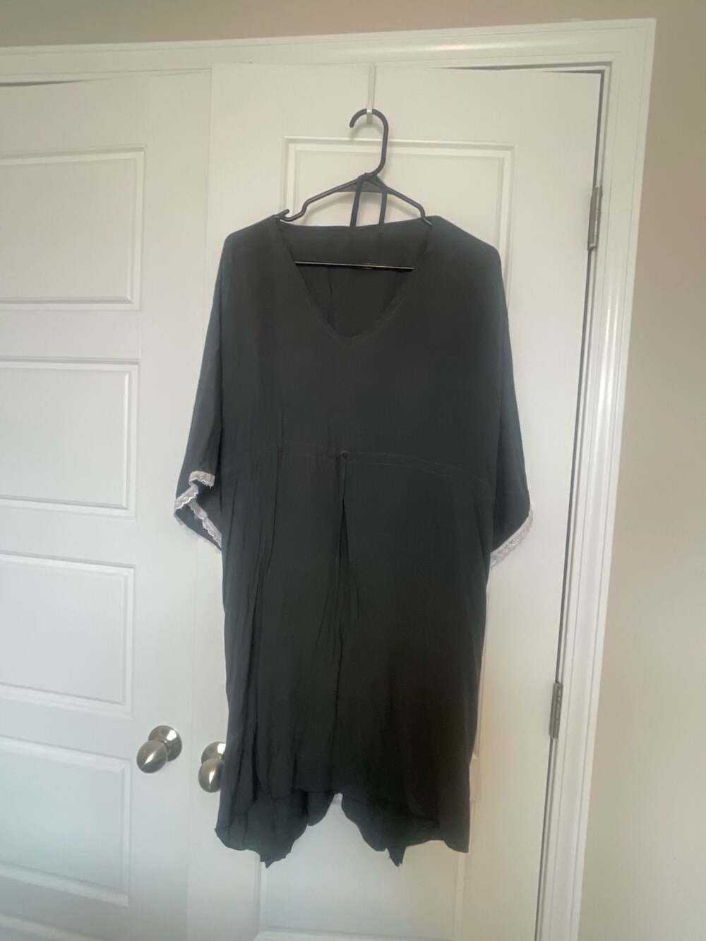 Black Embroidered Trim V-Neck Swimsuit Beach Coverup Kaftan Dress